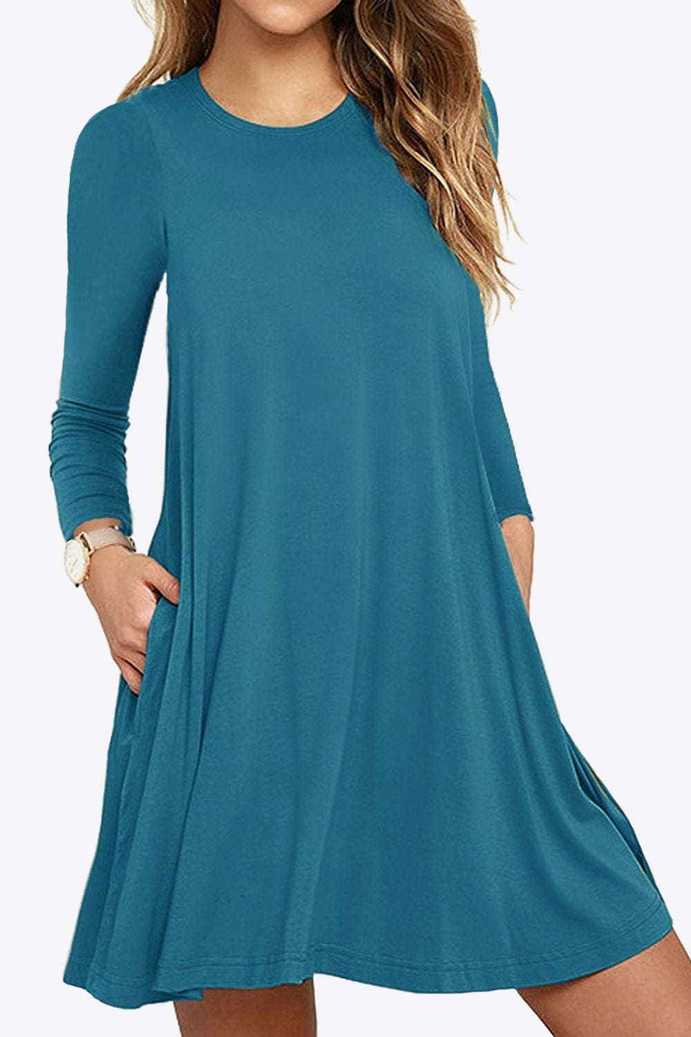 Regular & Plus Size Long-Sleeve Dress with Pockets