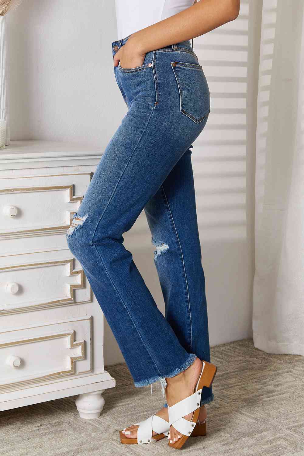 Judy Blue Regular & Plus Size Distressed Raw Hem Jeans