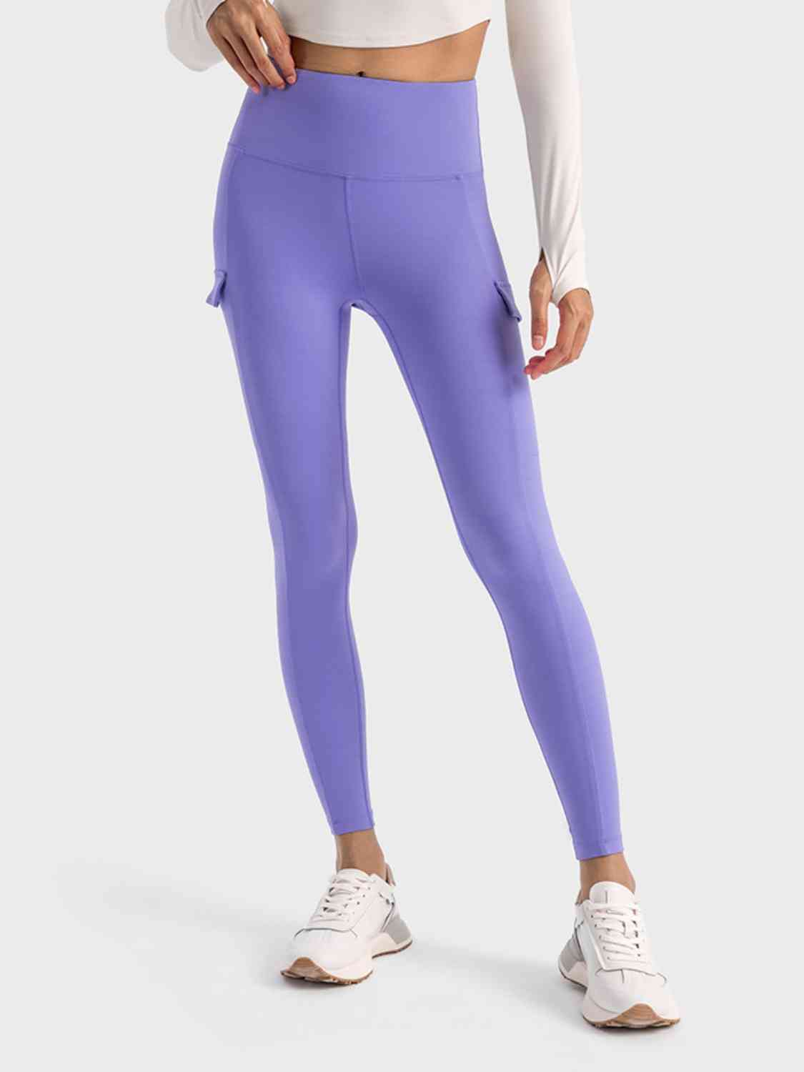 Wide Waistband Active Leggings w/Pocket Detail