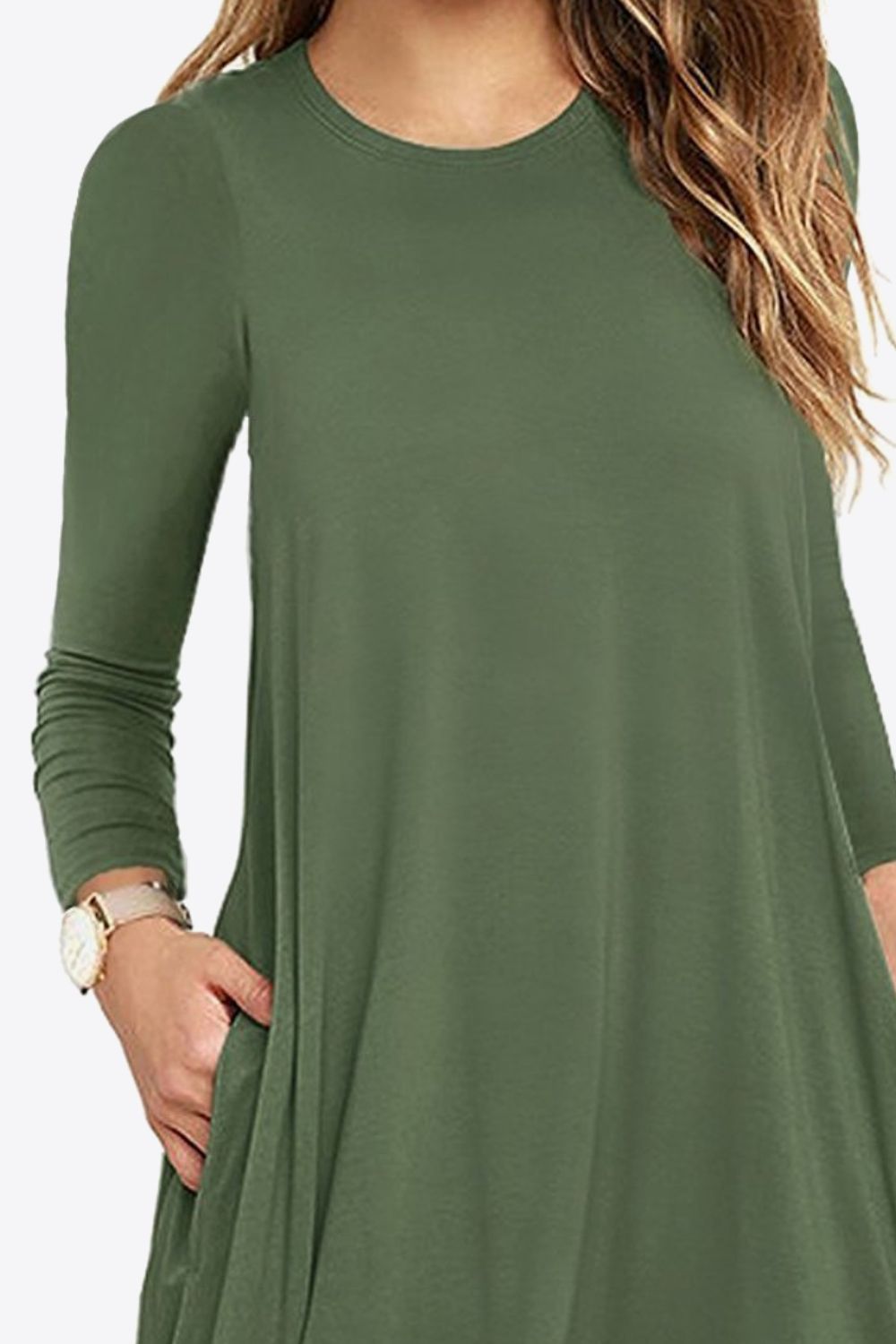 Regular & Plus Size Long-Sleeve Dress with Pockets