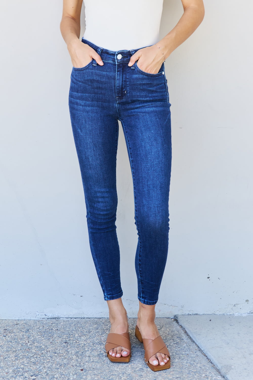 Judy Blue Marie Regular & Plus Size Mid Rise Crinkle Ankle Detail Skinny Jeans