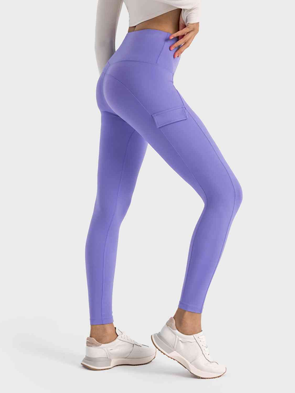 Wide Waistband Active Leggings w/Pocket Detail