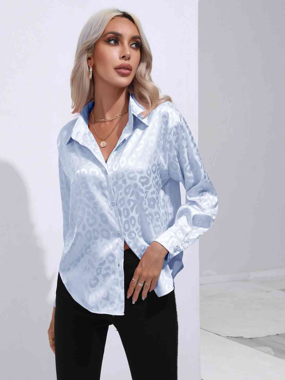 Printed Silk Button-up Shirt