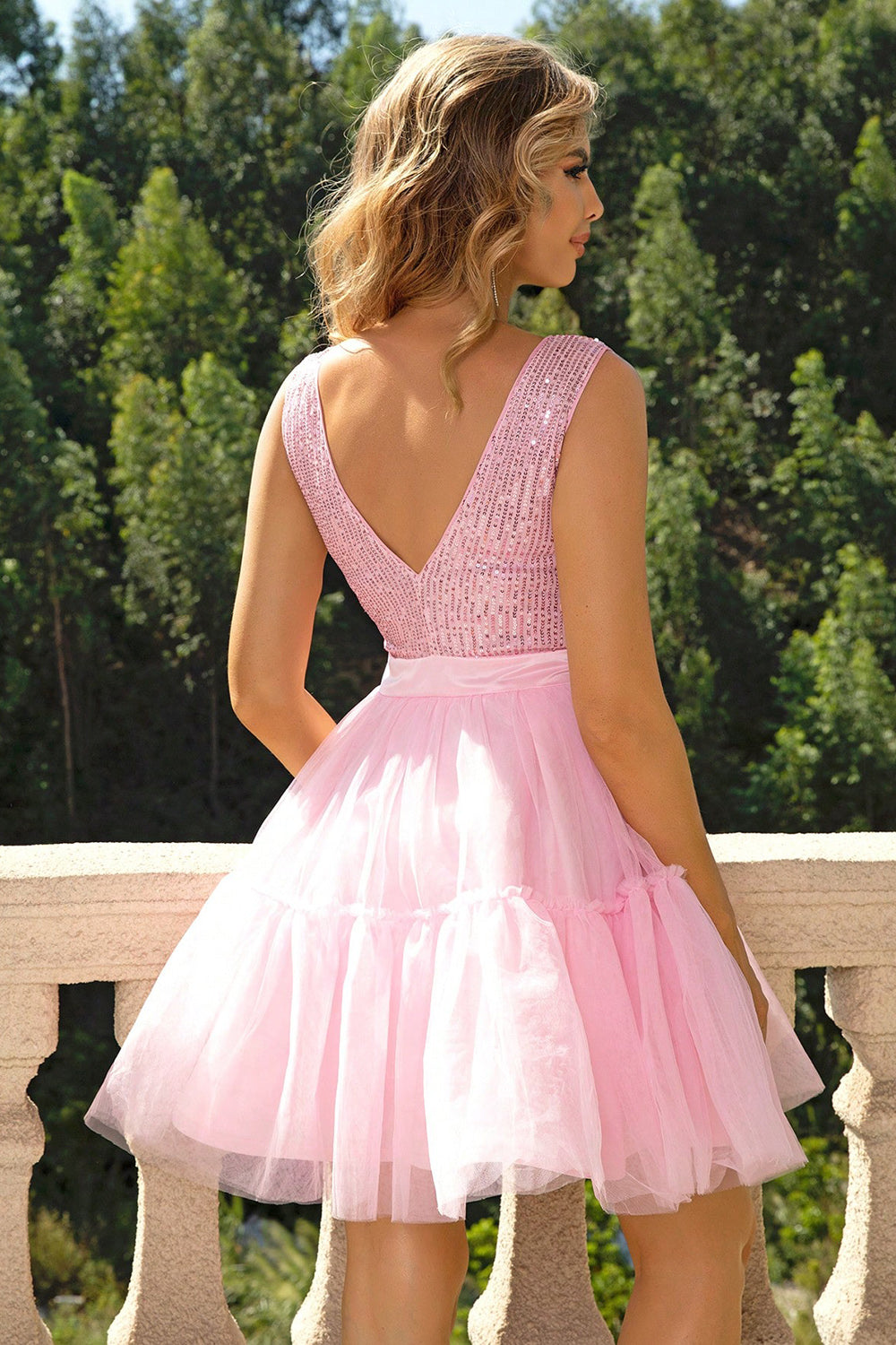Pretty Pink Sequin Sleeveless Mesh Dress