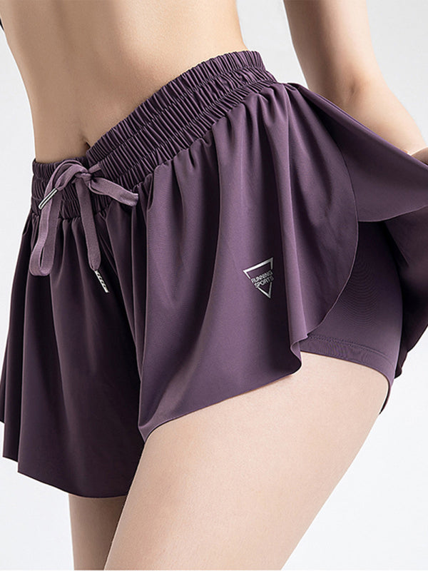 Solid Color Running Speed Wicking 2-in-1 Drawstring Shorts