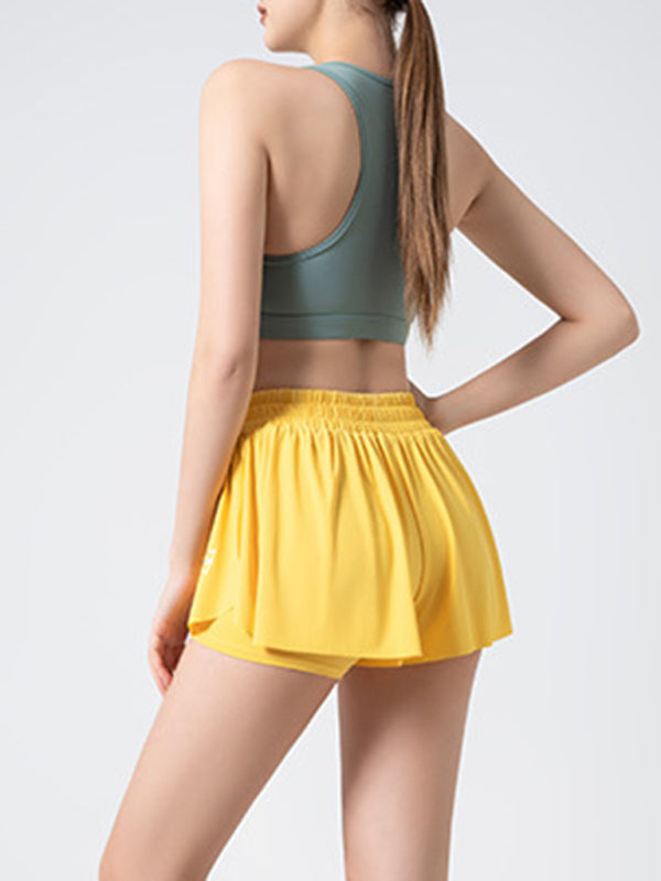 Solid Color Running Speed Wicking 2-in-1 Drawstring Shorts