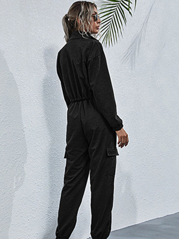 Two Piece Jogger Set: 1/4 Zip Cropped Sweatshirt and Elastic Joggers
