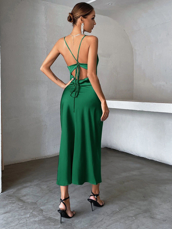 Elegant Silky Maxi Dress w/Open Back
