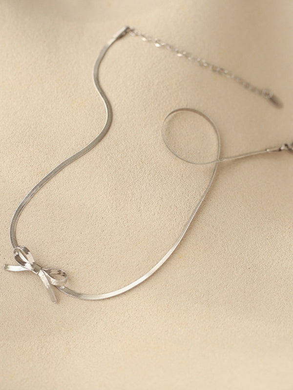 Niche basic snake bone chain bow fresh and sweet necklace earrings